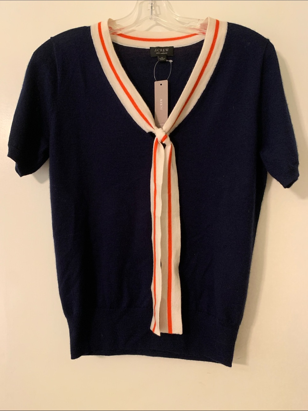 J. Crew Navy V-Neck Sweater with Cream and Orange Trim - Picture 3 of 4